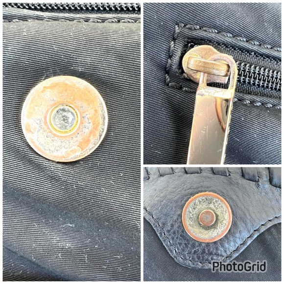 TORY BURCH Black Nylon Pebbled Leather Front Logo Tote Shoulder Bag Crossbody - Picture 12 of 16